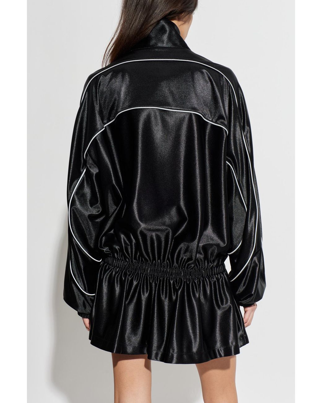 knee length dresses for ladies Alexander Wang Black Draped Jersey & Leather Dress – Priscilla Posh main image 0
