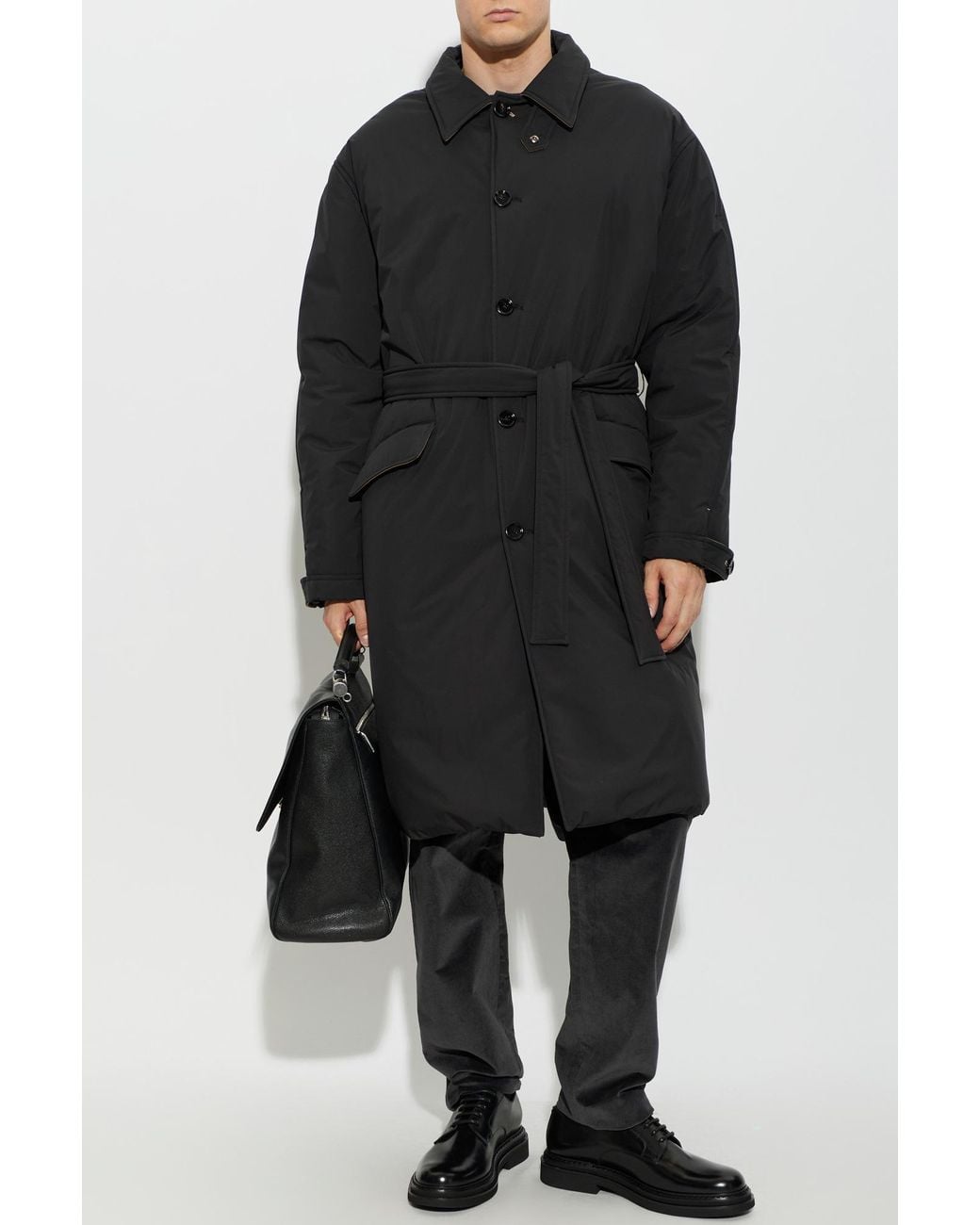 Dolce & Gabbana Black Insulated Coat With Belt for men