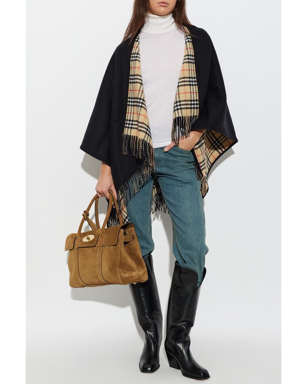 Burberry Black Reversible Tartan Poncho