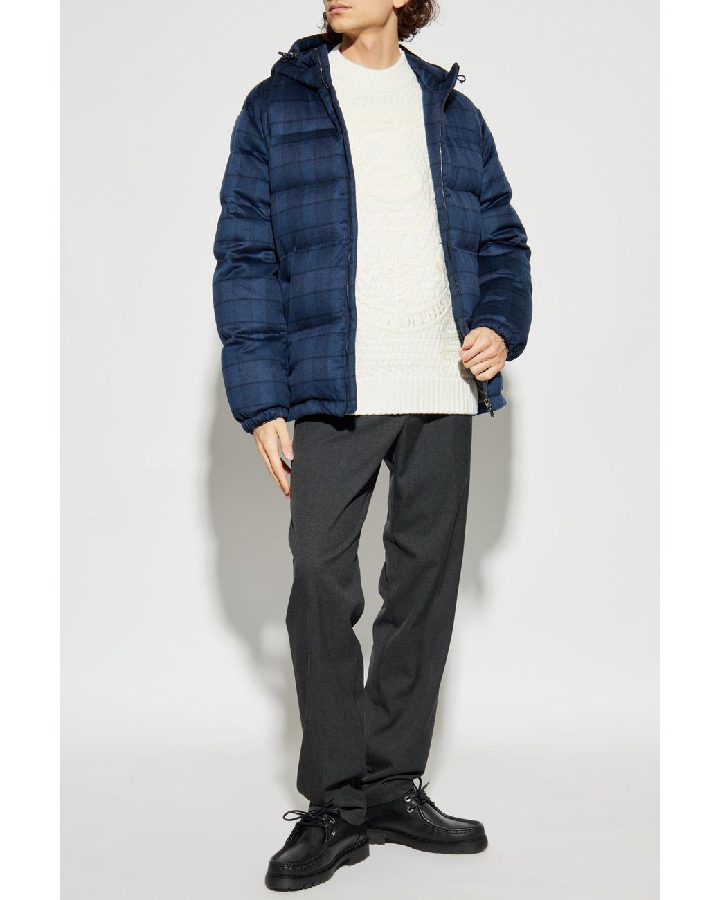 Etro Blue Down Jacket With Hood for men