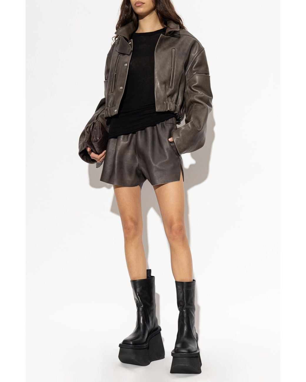 Rick Owens Brown Short Leather Jacket