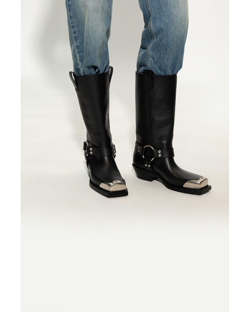 Gucci Opal Interlocking G Leather Cowboy Boots in Black for Men