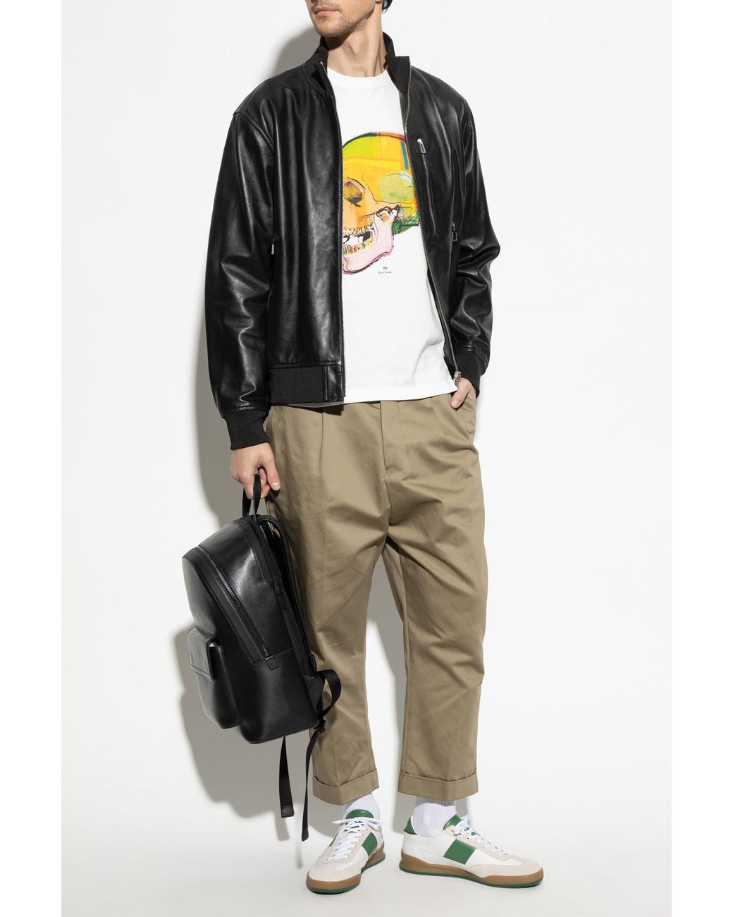 Paul Smith Leather 'Bomber' Jacket in Black for Men | Lyst