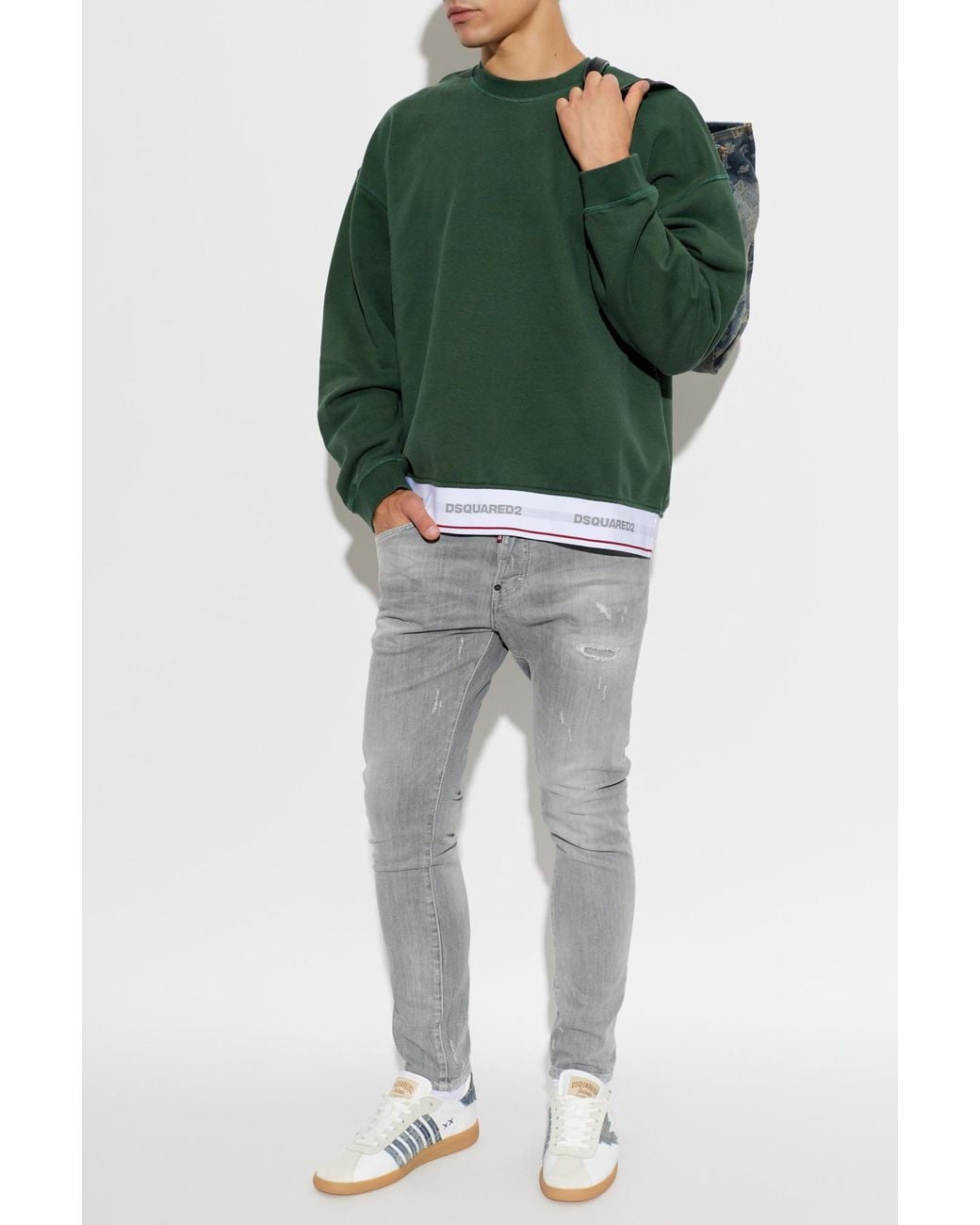 DSquared² Green Sweatshirt With Sewn-In Elastic With Logo for men