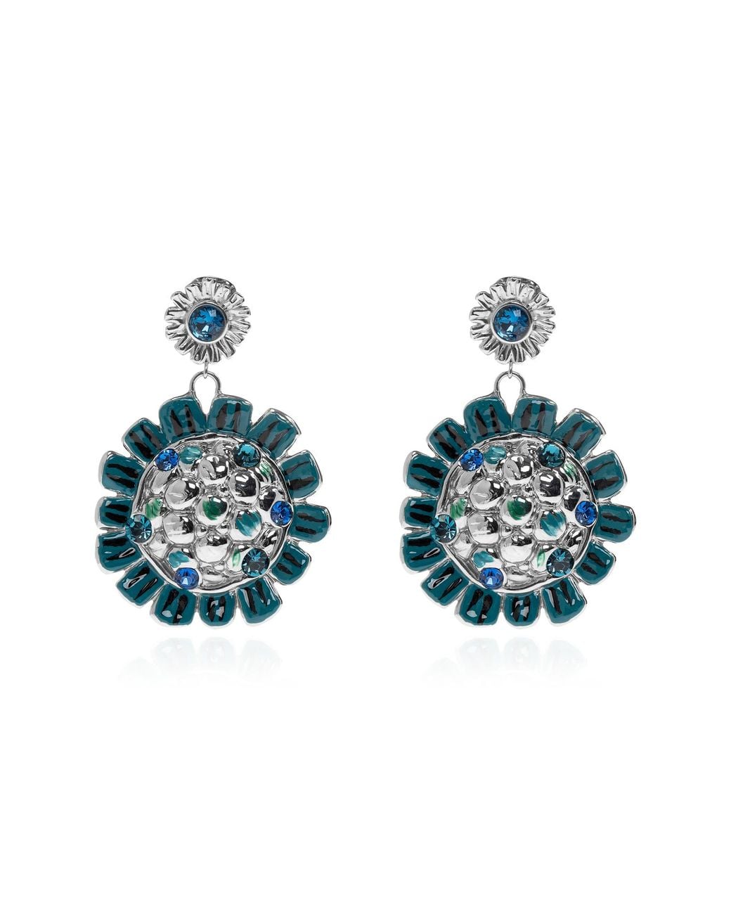 Marni Blue Brass Floral Motif Earrings