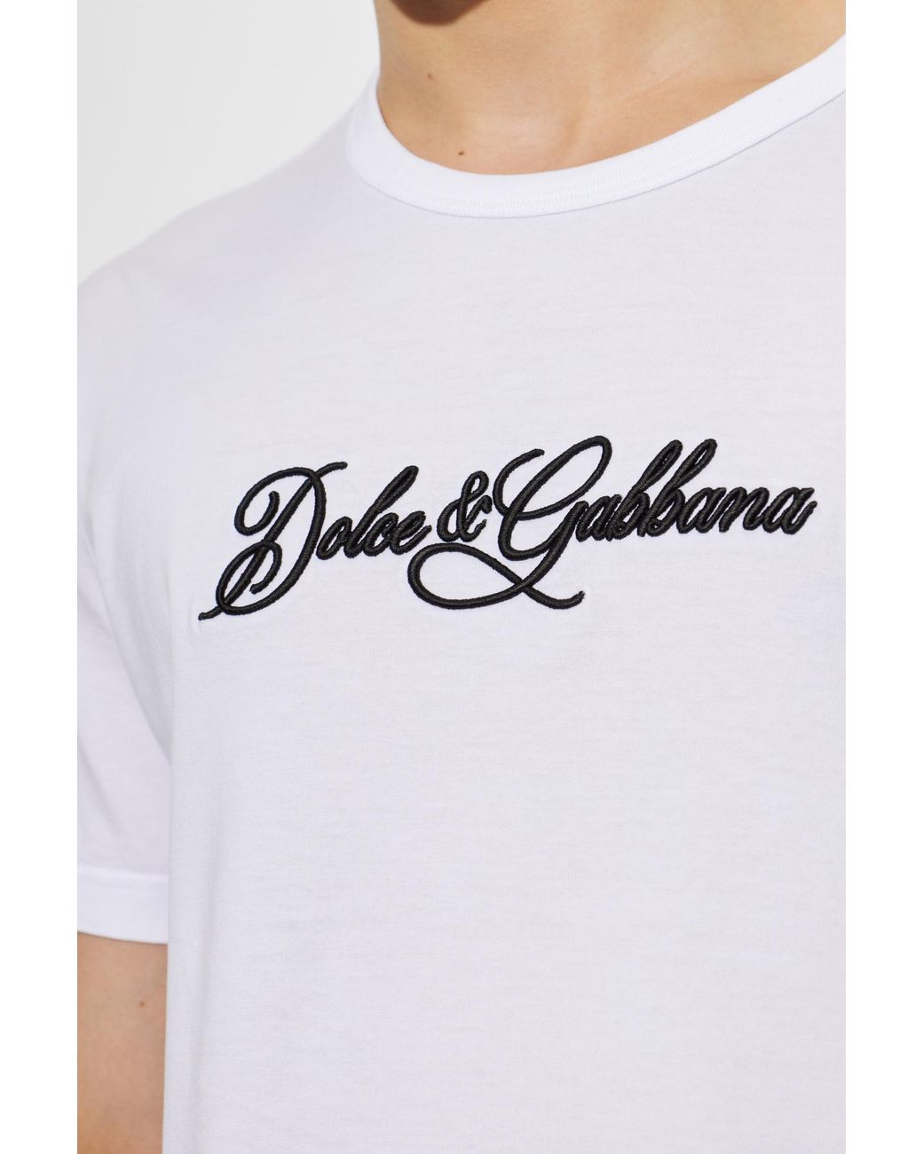 Dolce & Gabbana White T-Shirt With Embroidered Logo for men