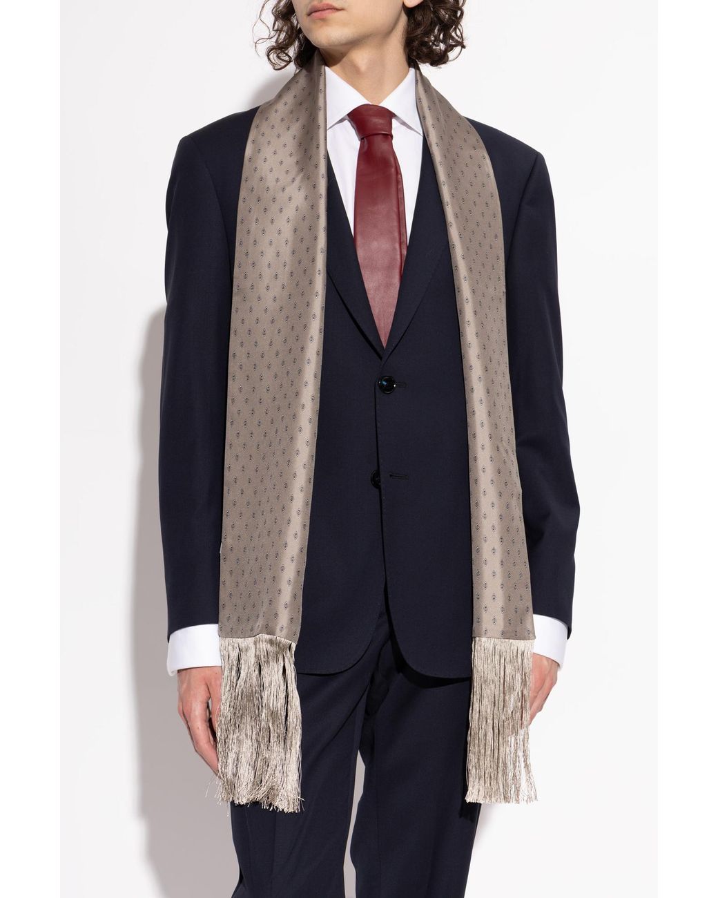 Ferragamo Natural Silk Scarf With Fringes for men
