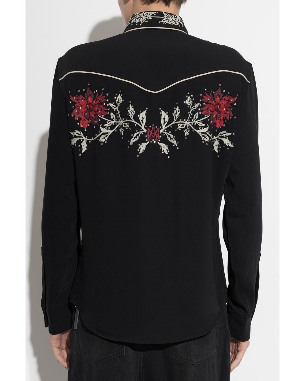 Amiri Black Embroidered Shirt With Shimmering Sequins for men