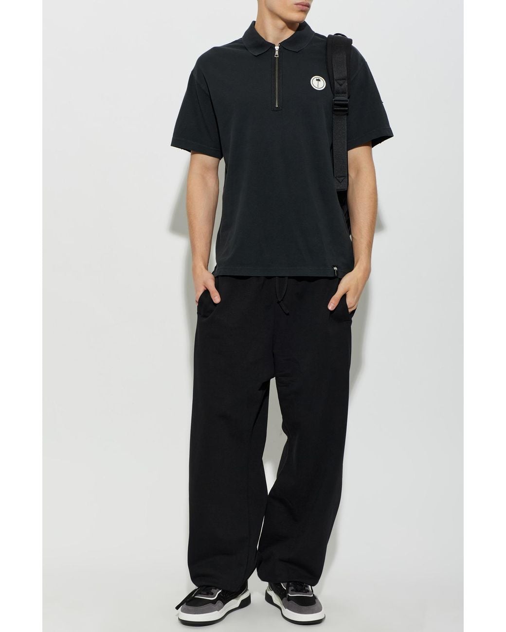 Palm Angels Black Cotton Polo Shirt With Sewn-On Logo for men