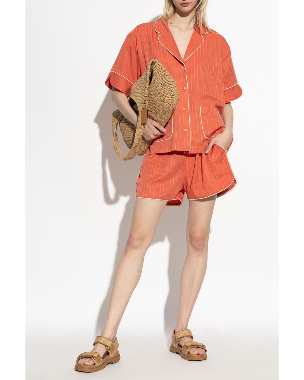 Munthe Orange Striped Pattern Shorts