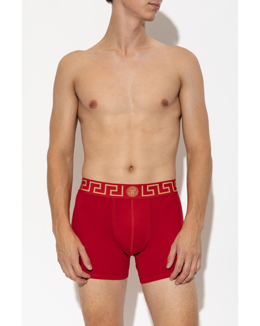 Versace Red Cotton Boxers With Logo for men