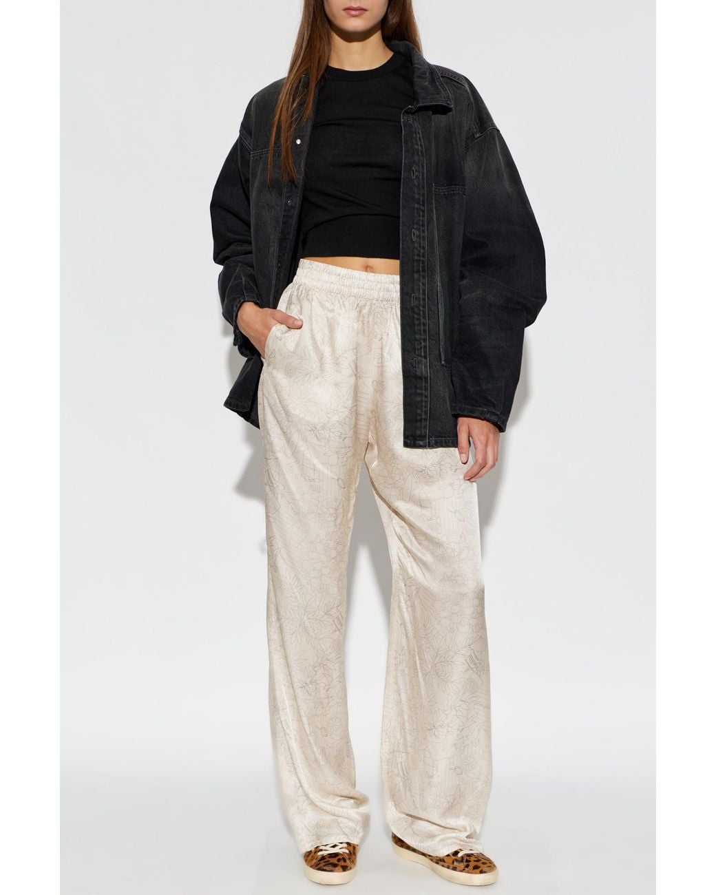 Golden Goose Deluxe Brand White Trousers With Floral Motif