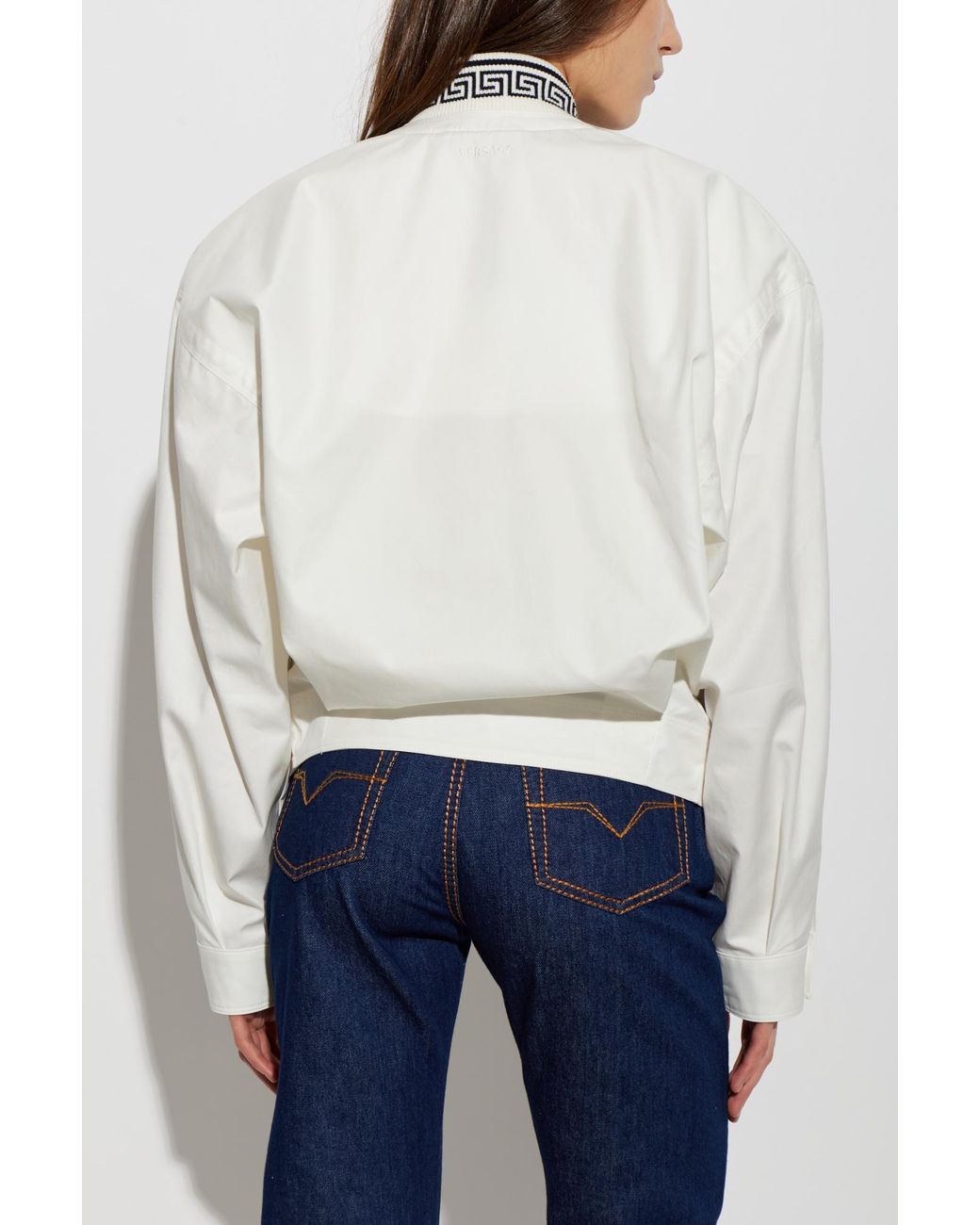 Versace White Jacket With A Distinctive Greek Pattern