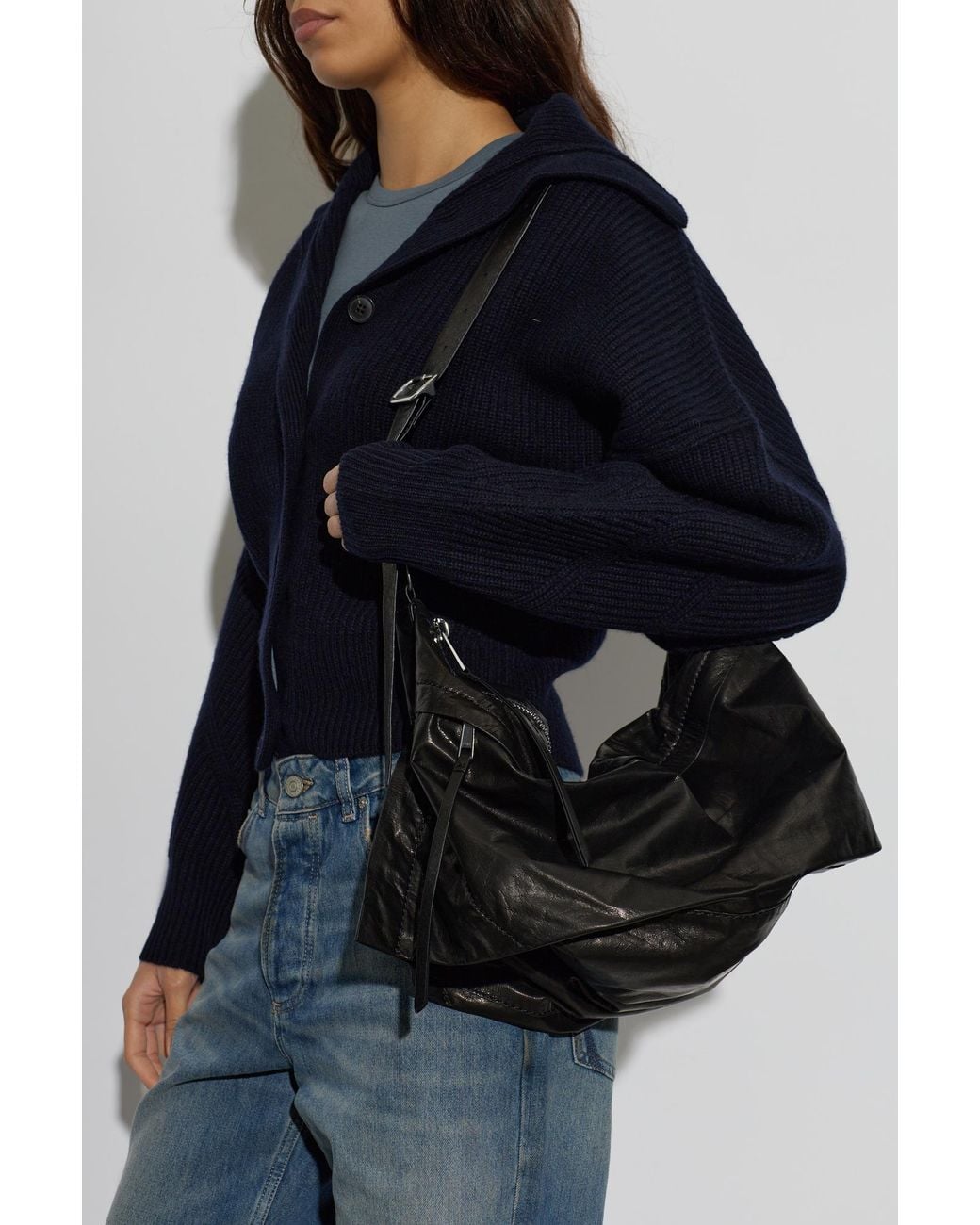 AllSaints Black Leather Shoulder Bag 'Lutece'