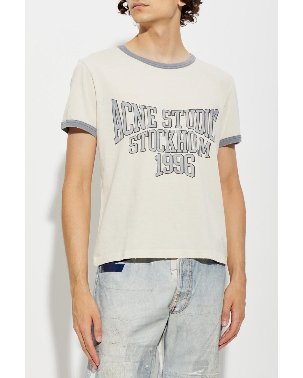 Acne White Cotton T-Shirt With Print for men