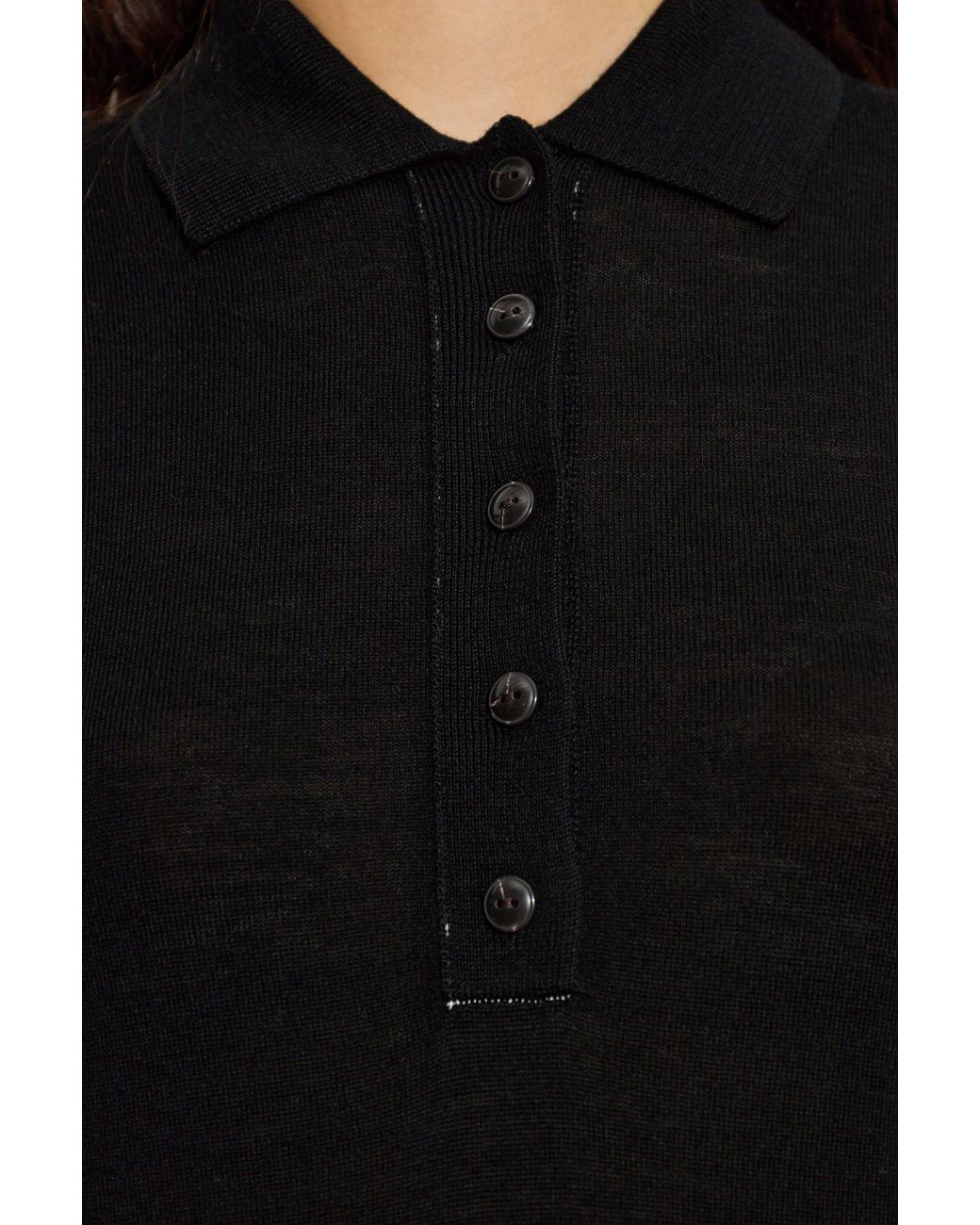 AllSaints Black Wool Polo Shirt 'Martel'