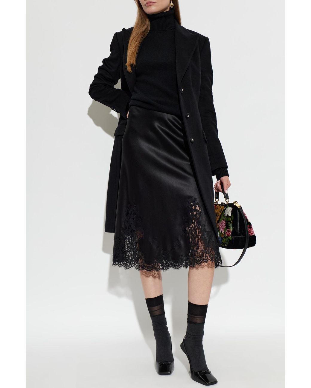 Dolce & Gabbana Black Wool Coat With Single Vent