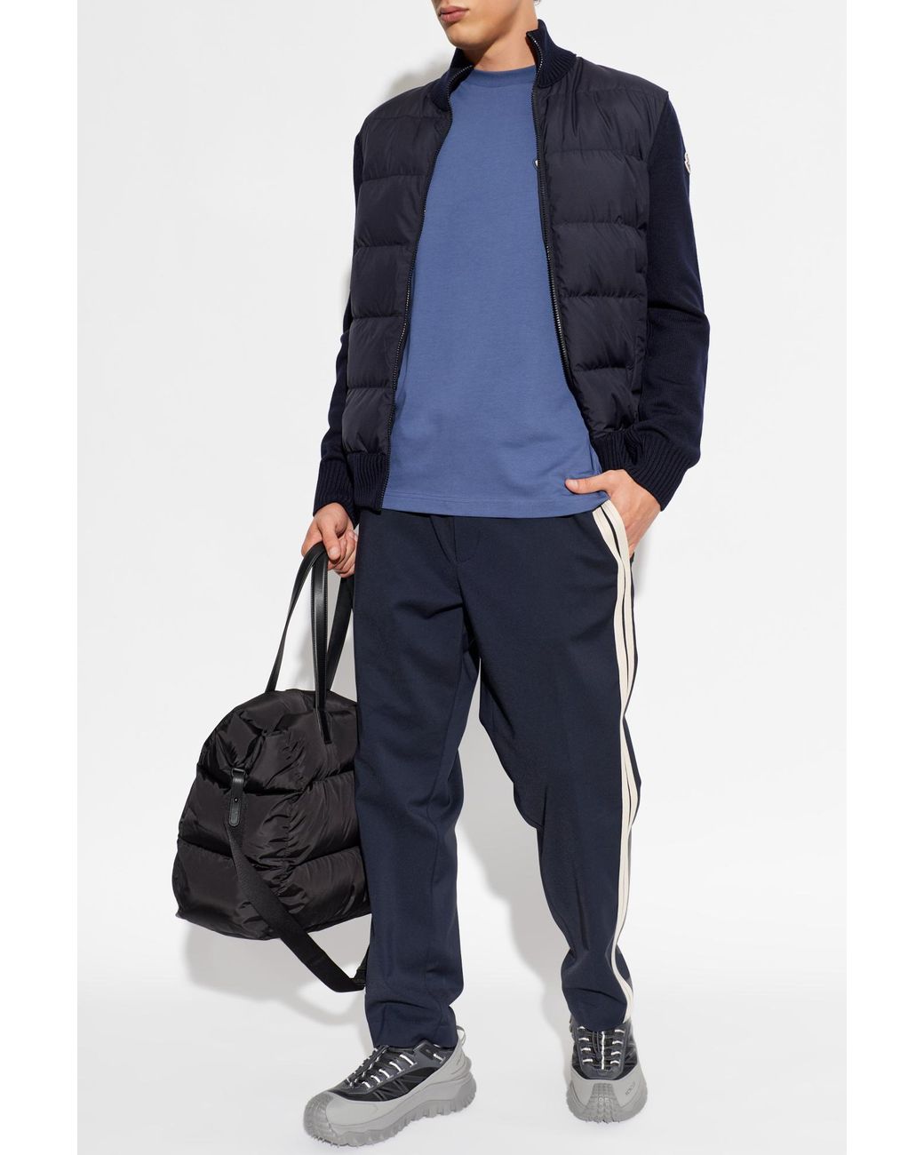Moncler Blue T-Shirt With Logo Patch for men