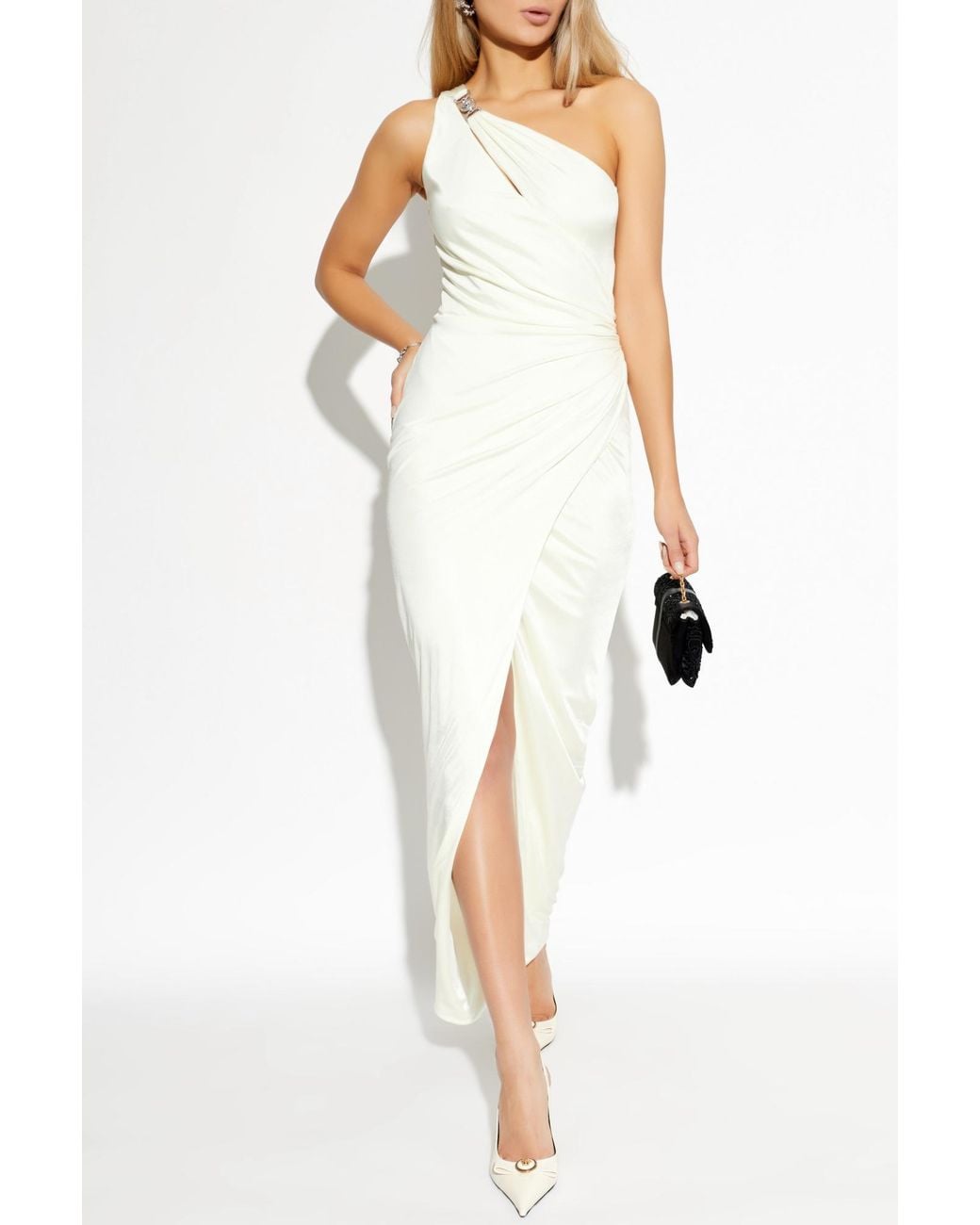 Versace Satin One-Shoulder Dress in White