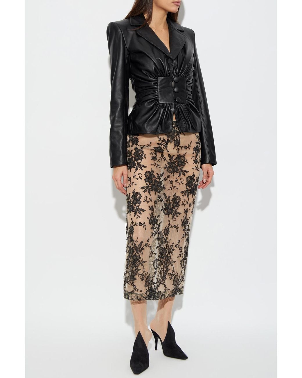 The Mannei Natural Lace Midi Skirt With Back Slit