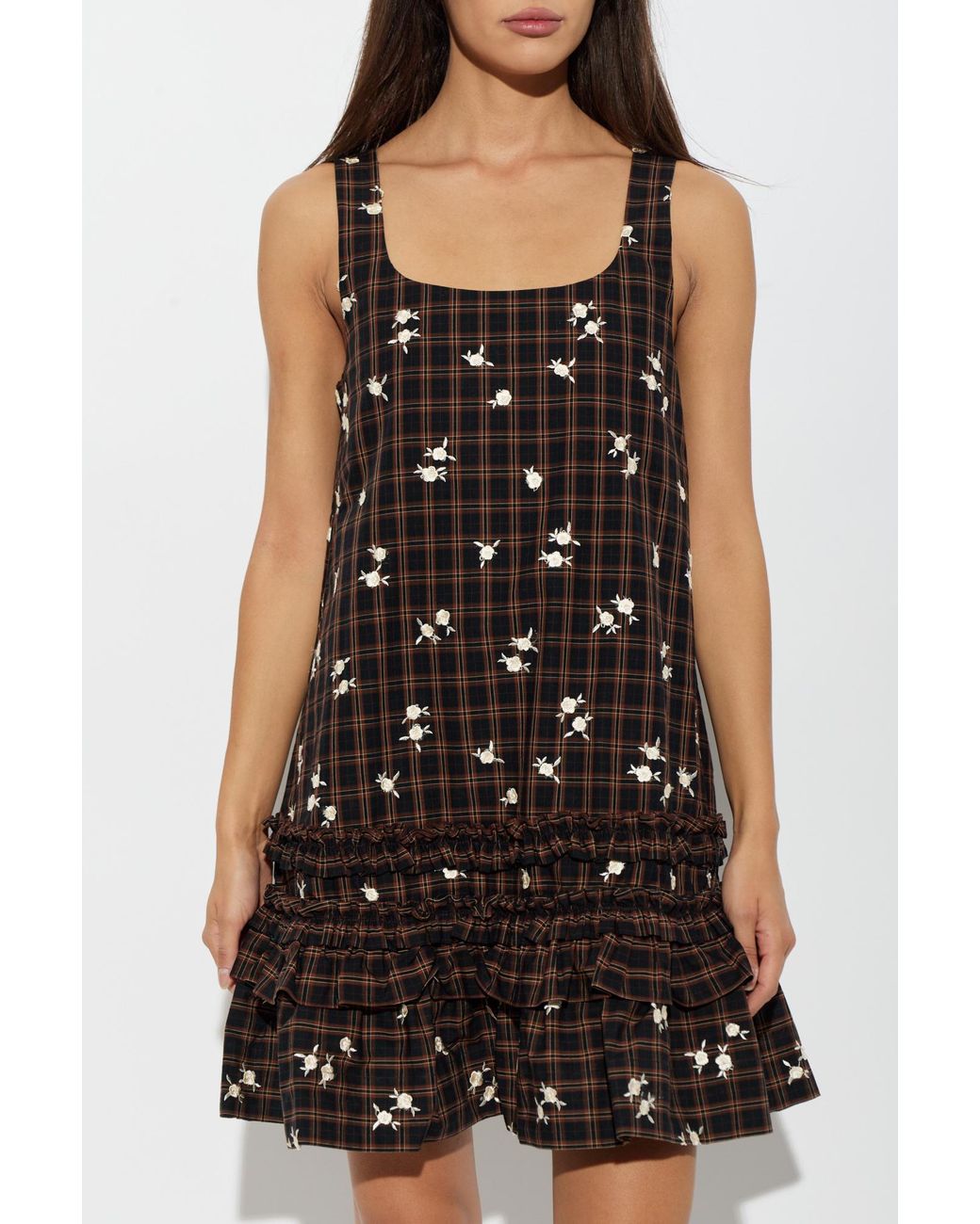 Ganni Black Dress With Floral Motif