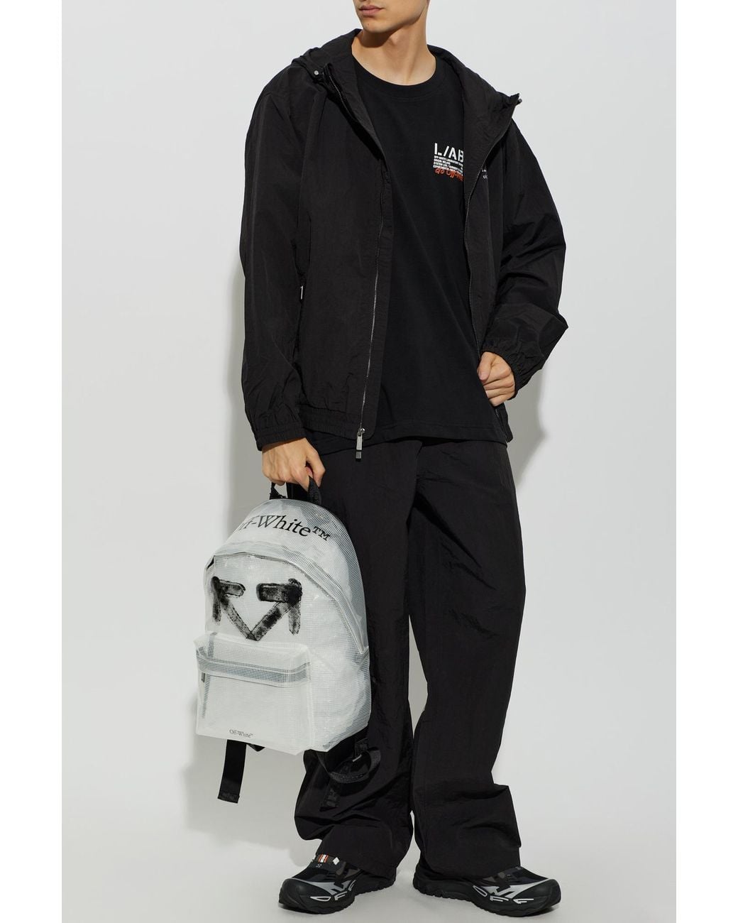 LAB C.O. OFF WHITE Black Ab C/O Off- Logo T-Shirt for men
