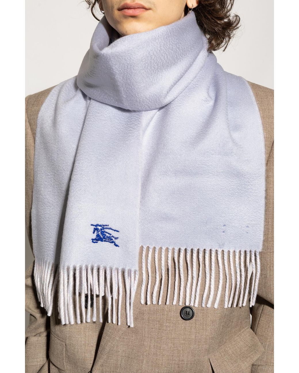 Burberry Blue Cashmere Scarf With Logo for men