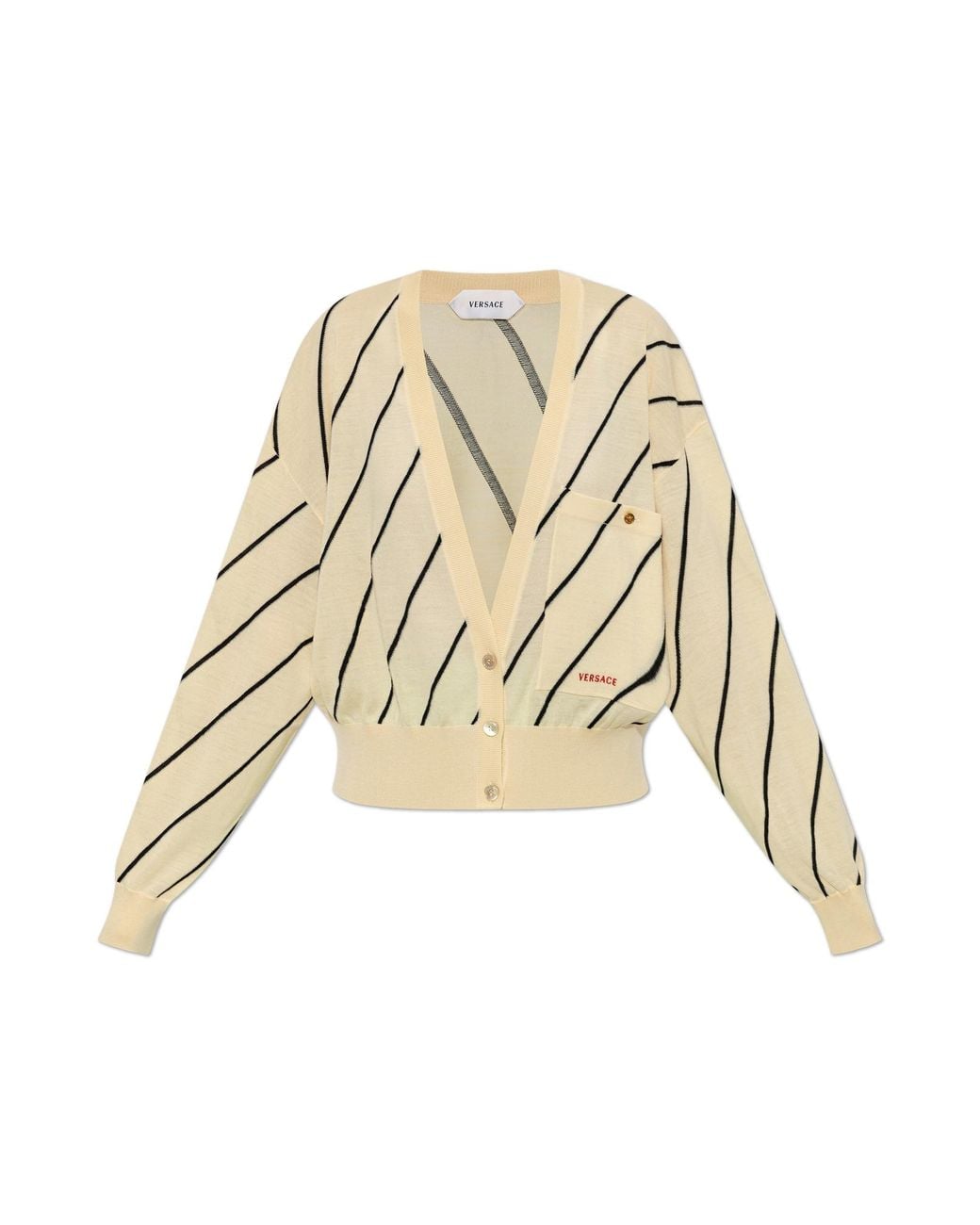 Versace Natural Wool Cardigan With Embroidered Logo
