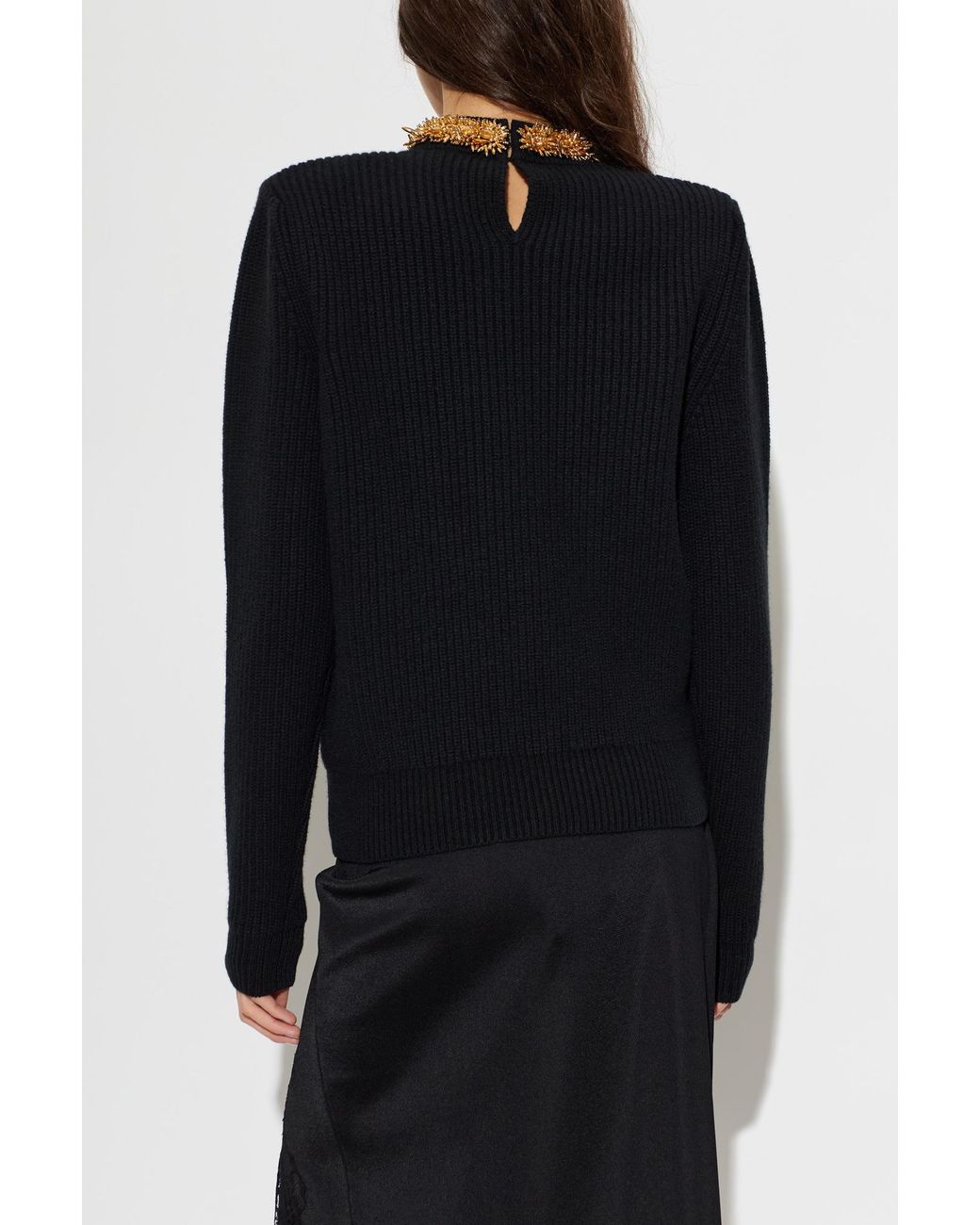 Balmain Black Embellished Neckline Sweater