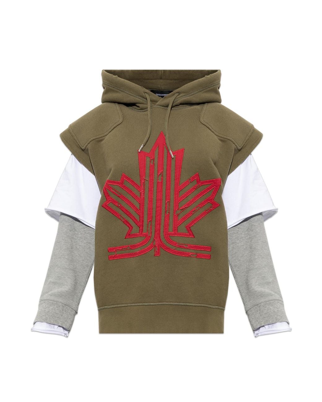 DSquared² Green Cotton Hoodie Vest With Appliqué for men