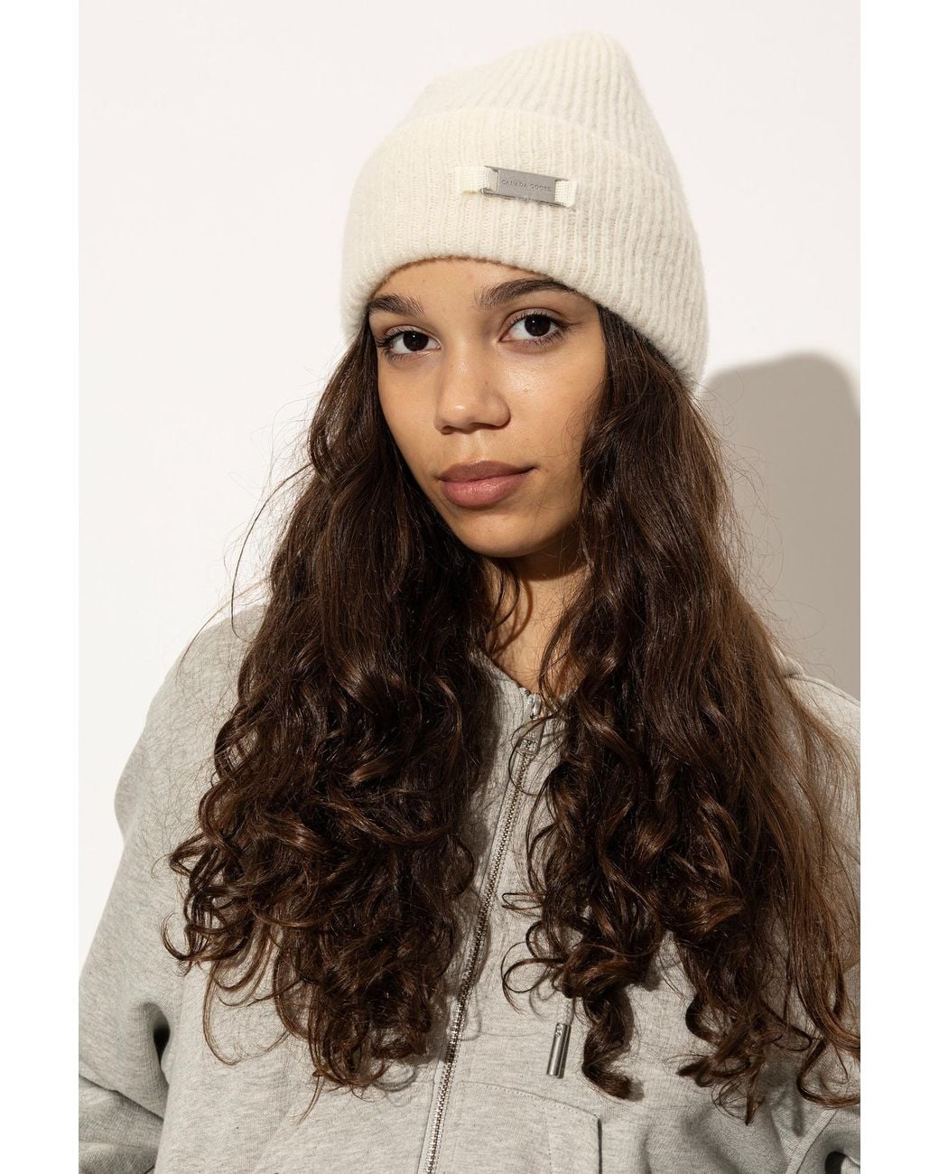 Canada Goose Natural Wool Beanie With Logo Appliqué
