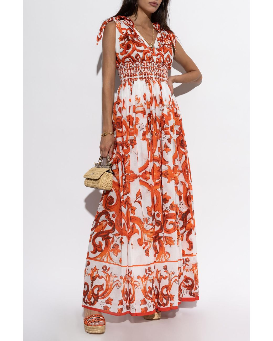 Dolce & Gabbana White Dress With 'Majolica' Print