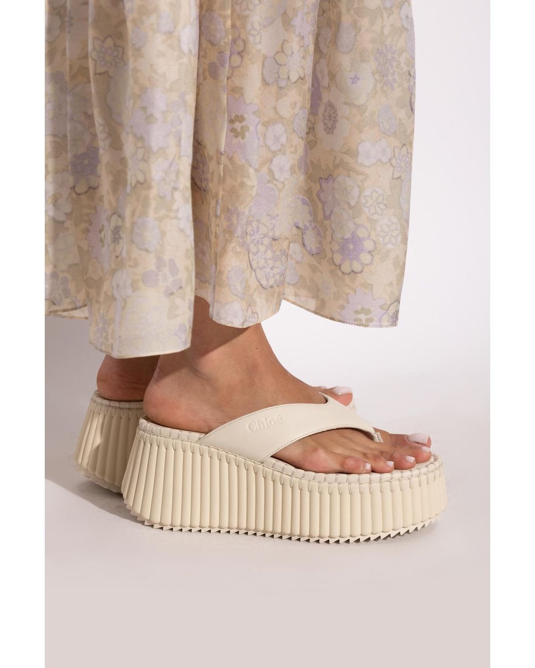 Chloé White "Nama" Wedge Sandals