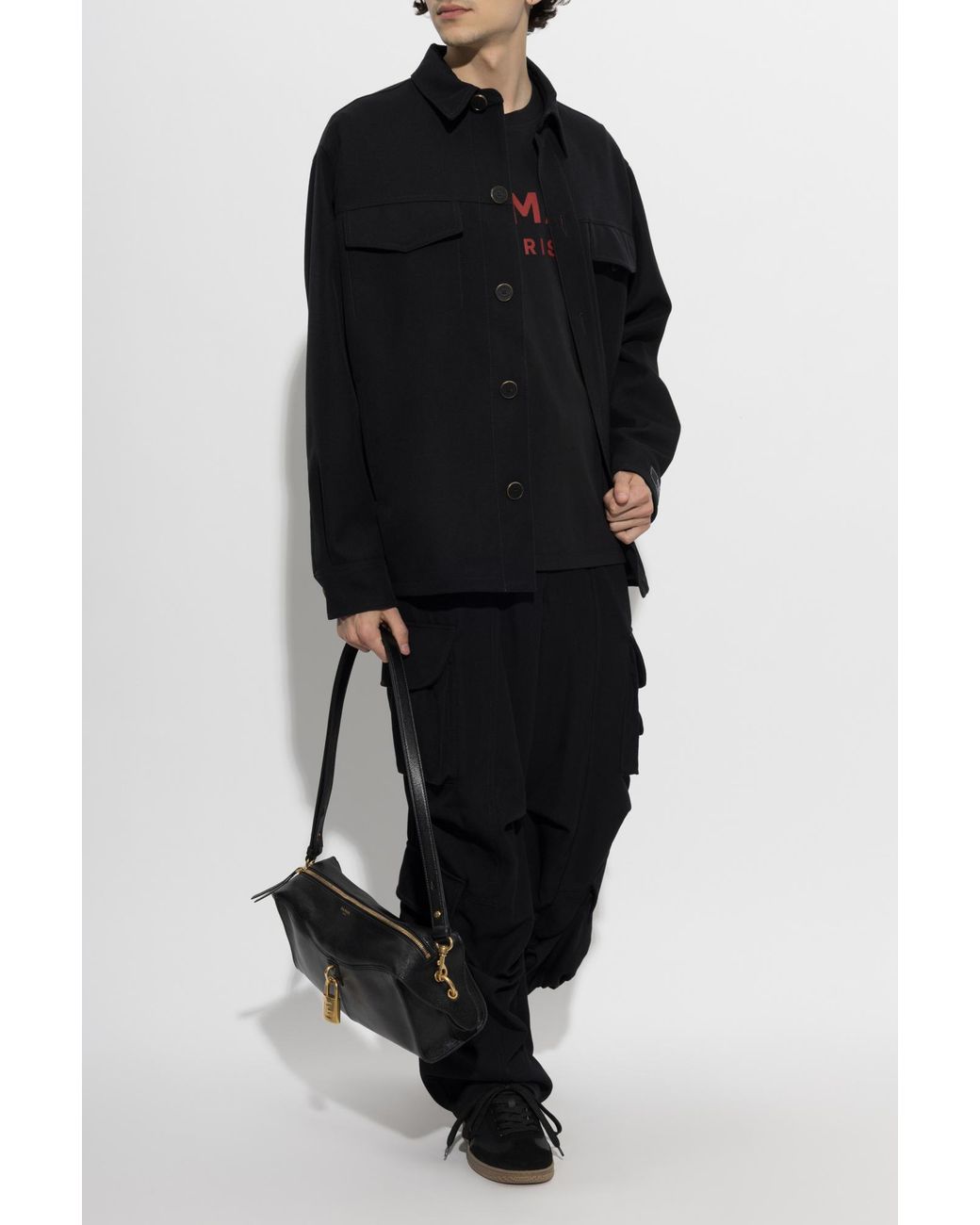 Balmain Black T-Shirt With Printed Logo for men