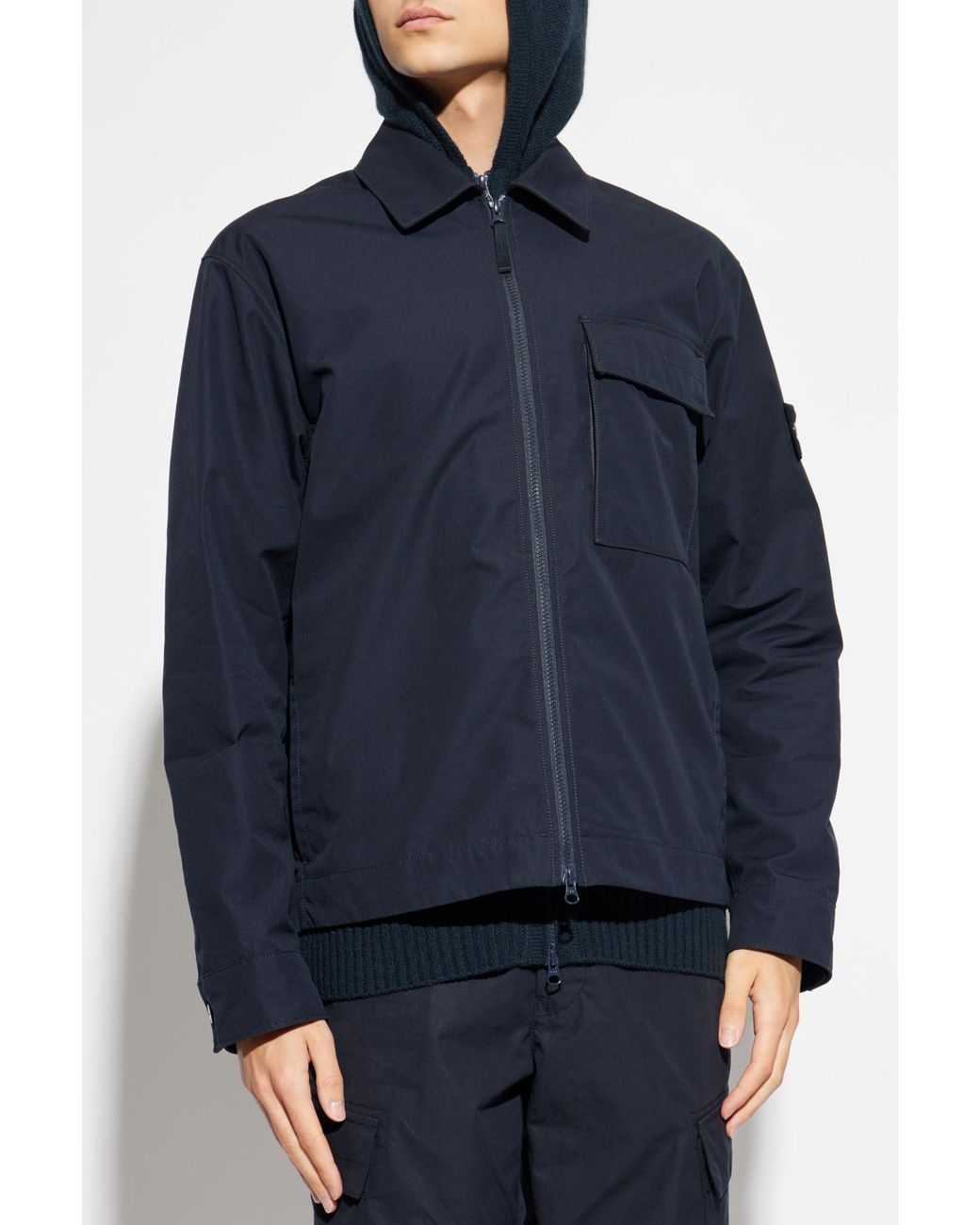 Stone Island Blue Cotton Jacket With Logo Patch for men