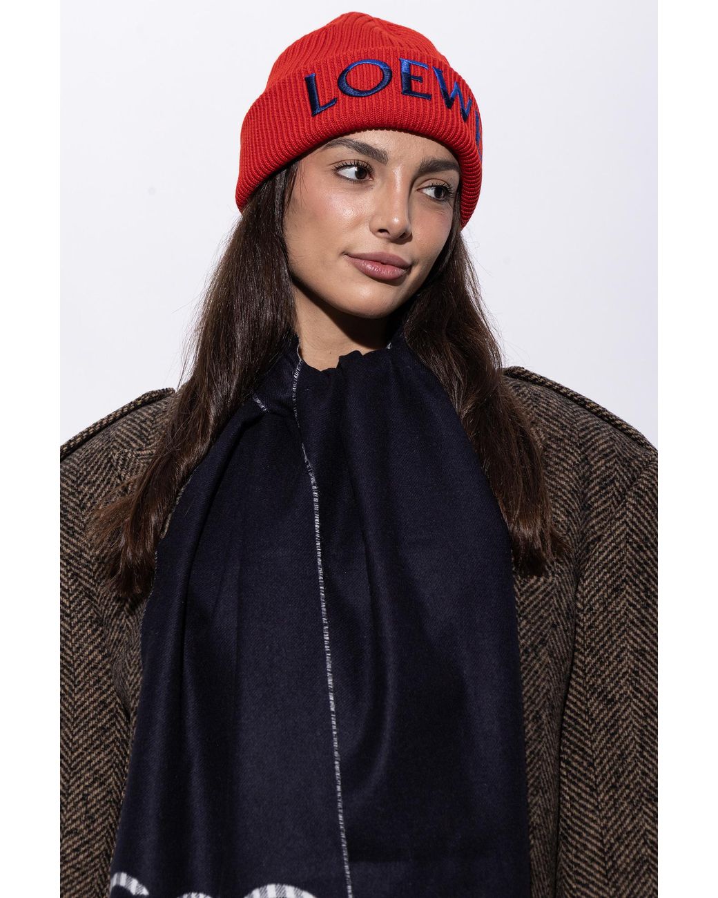 Loewe Red Wool Beanie Hat With Logo