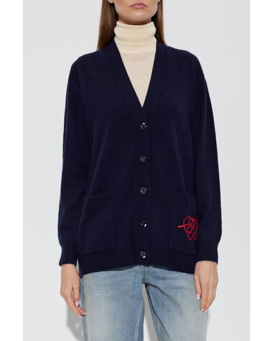 Emporio Armani Blue Wool Cardigan With Pockets