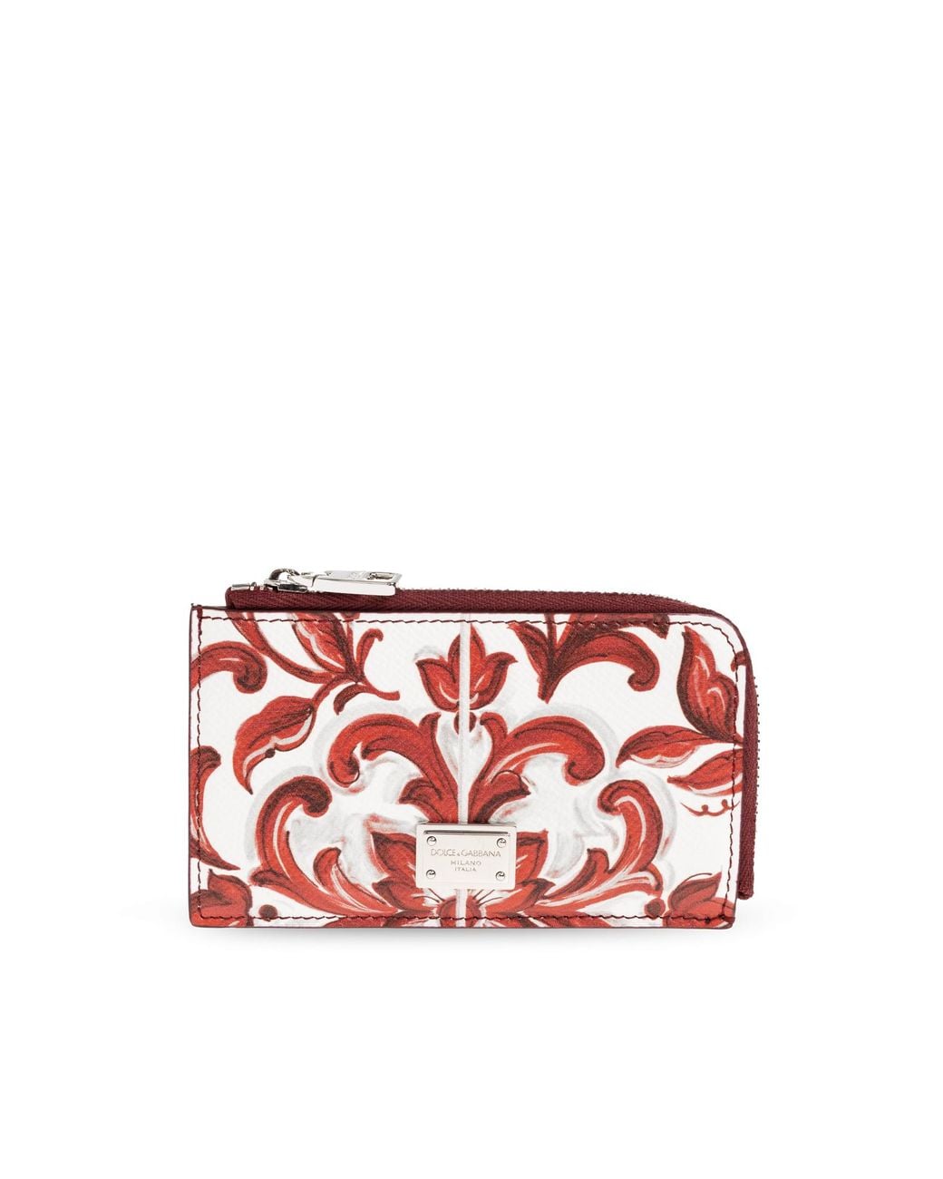 Dolce & Gabbana Red Leather Card Holder With "Majolica" Print for men