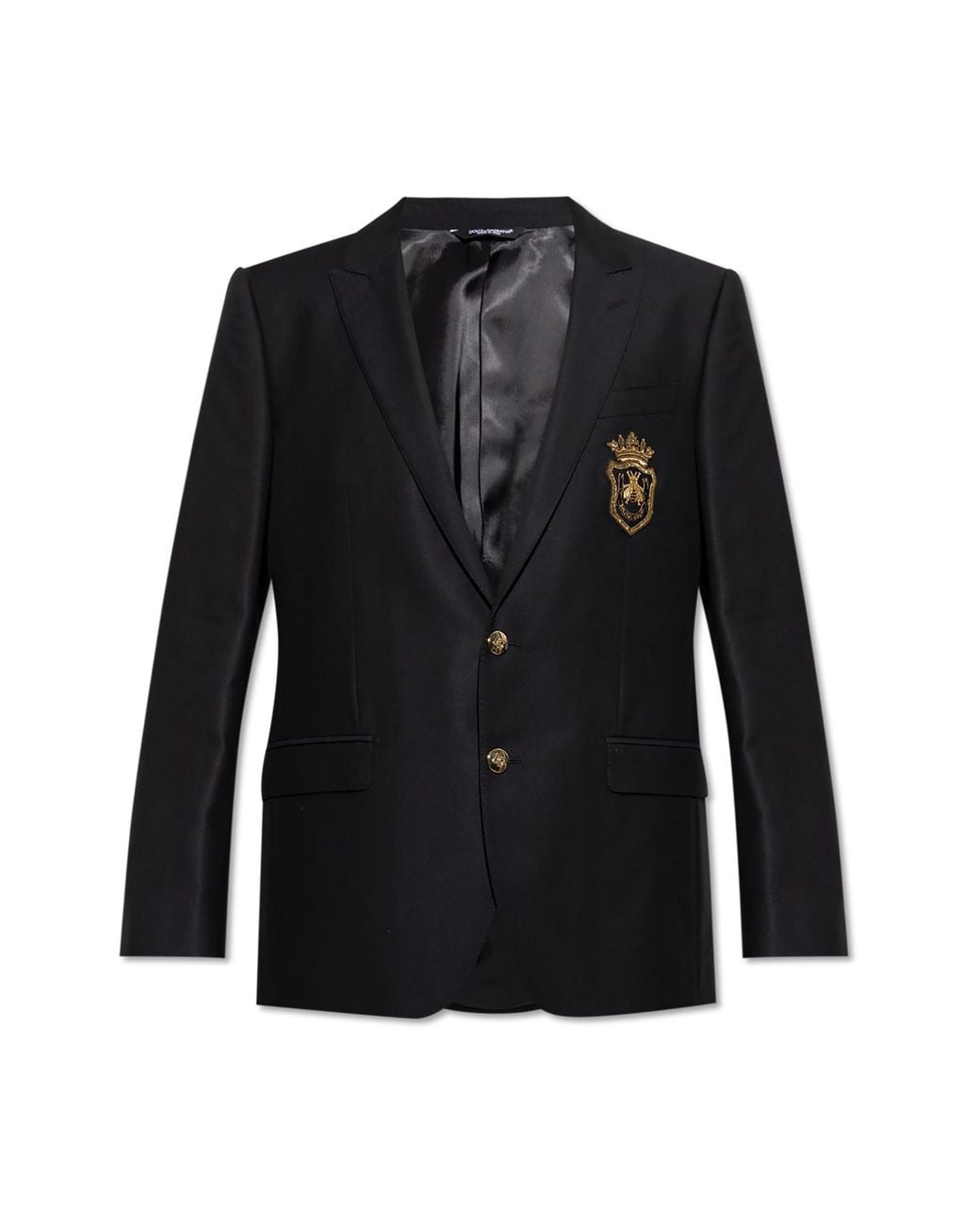 Dolce & Gabbana Black Wool Blazer With Appliqué for men