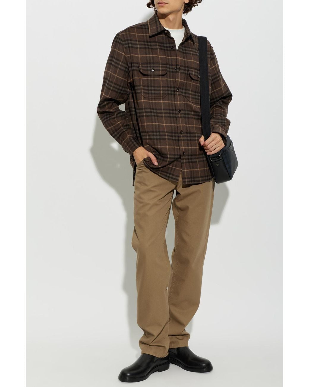 Burberry Brown Wool Shirt 'Cadoc' for men