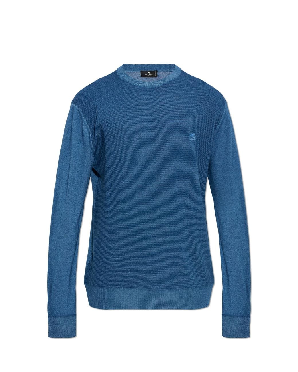Etro Blue Wool Sweater With Embroidered Logo for men