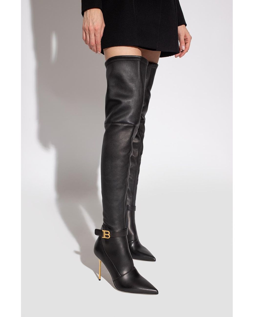 Balmain Leather Over-the-knee Boots in Black | Lyst