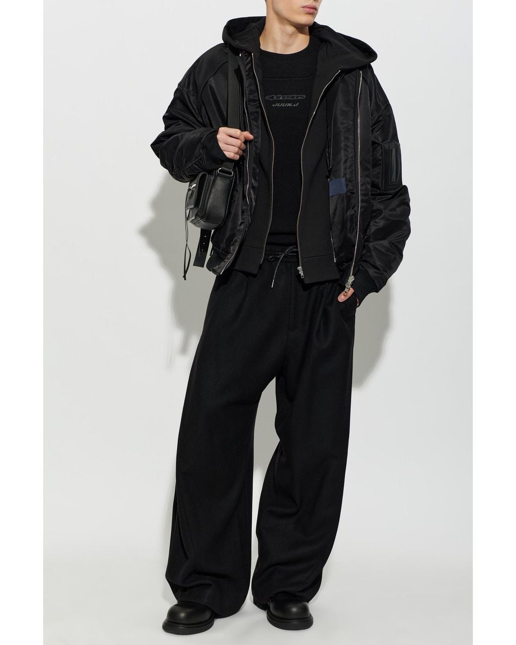 Juun.J Black Wide-Leg Wool Trousers for men