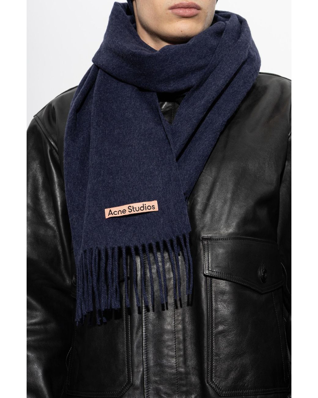 Acne Blue Wool Scarf With Fringing