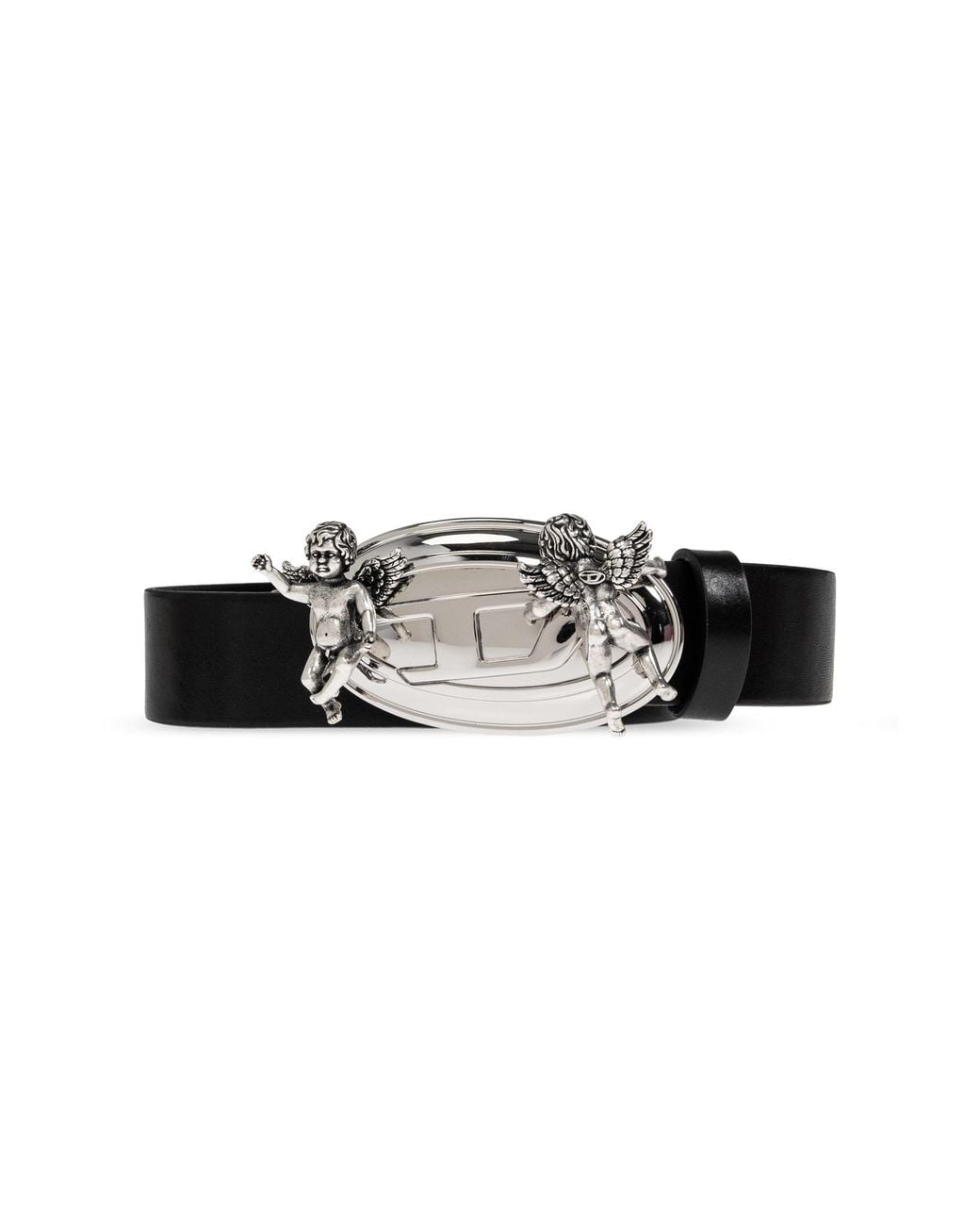 DIESEL Black Leather Belt 'B-Oval Angels'