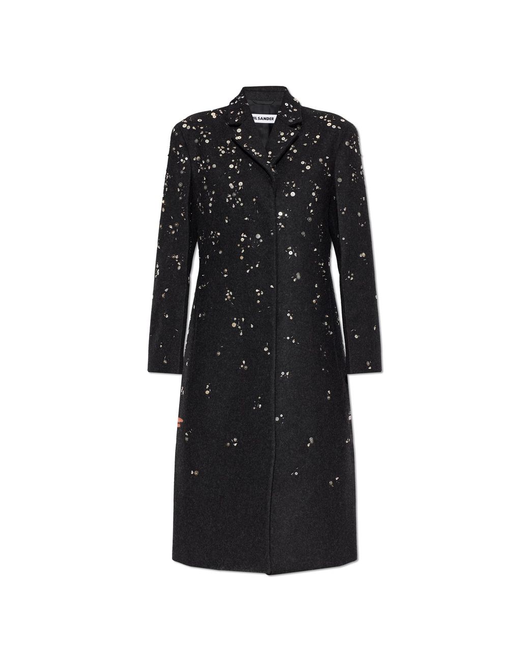 Jil Sander Black Wool Coat With Sequins