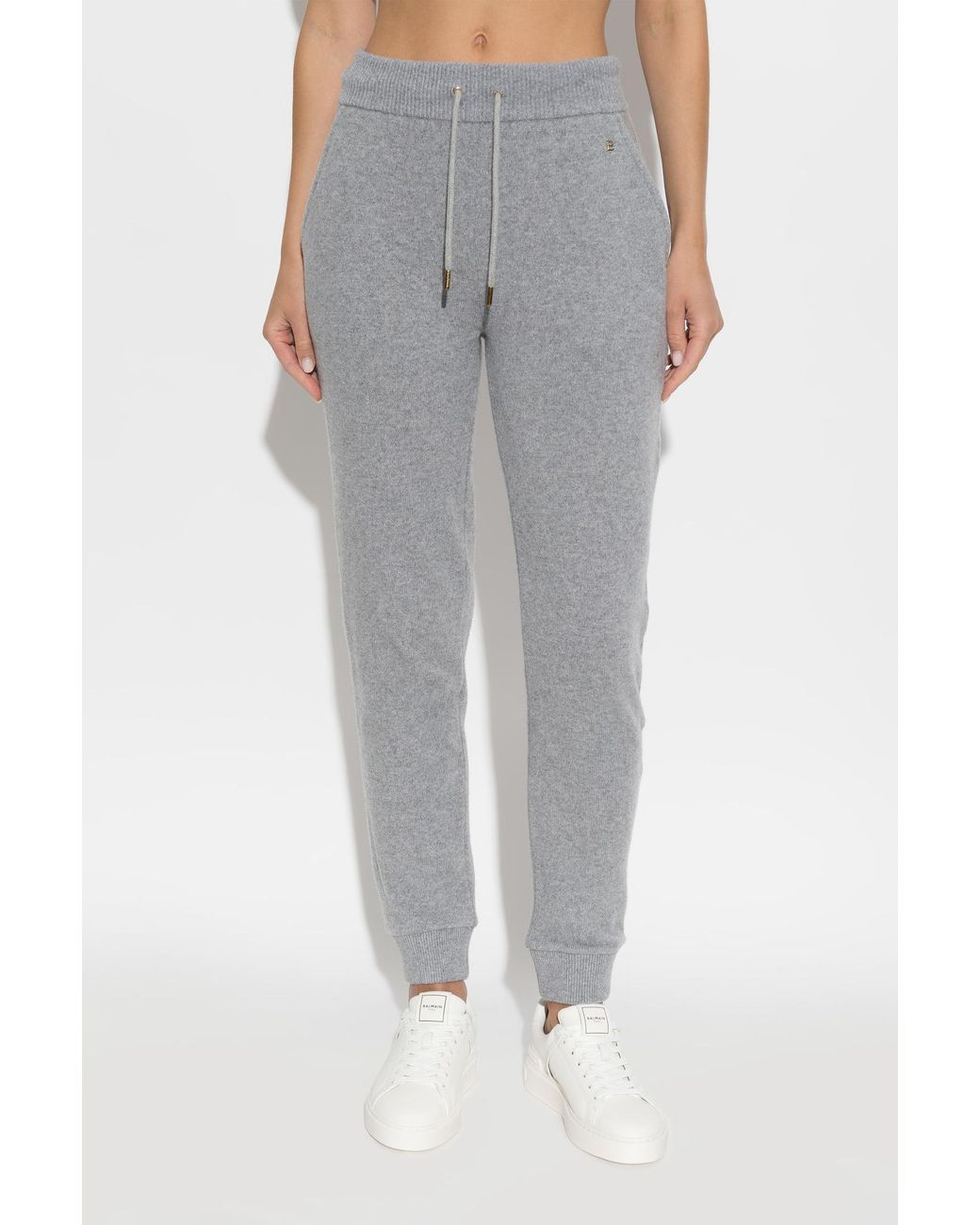 Balmain Gray Wool Trousers With Logo