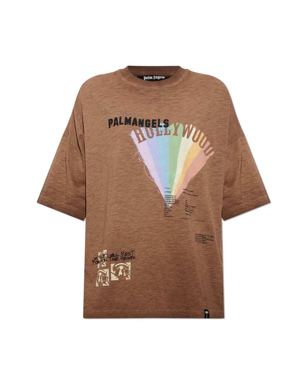 Palm Angels Brown Cotton T-Shirt With Print for men
