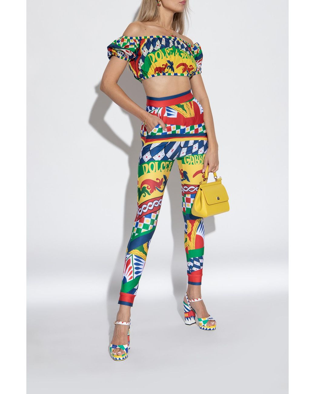 Dolce & Gabbana Carreto Print Pleated Maxi Skirt and Crop Top Set Multi  Size 38 IT / AU 6