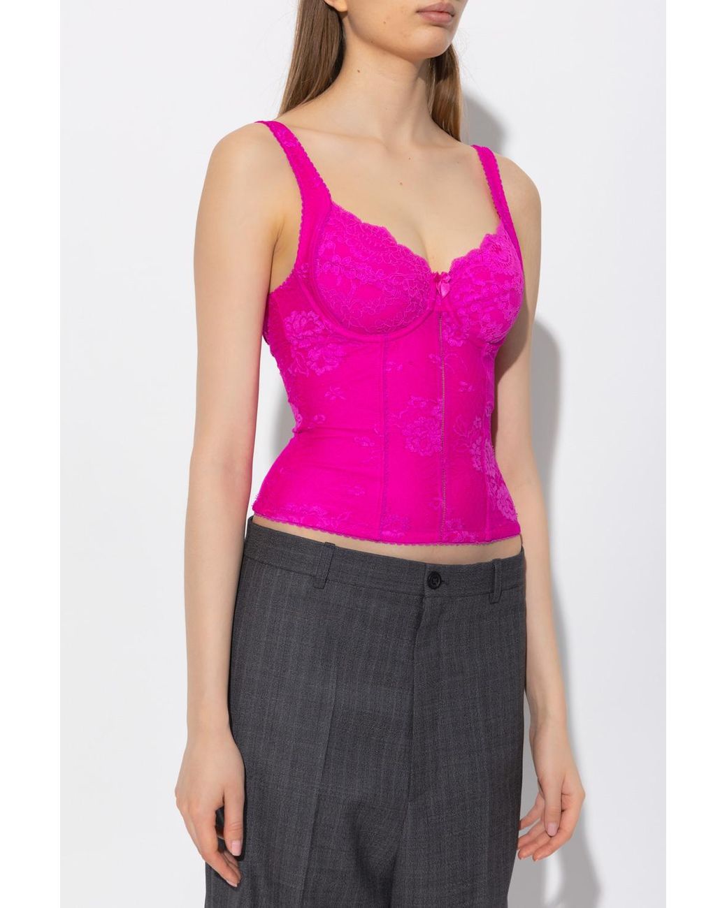 Balenciaga Lace Tank Top in Neon (Pink) | Lyst